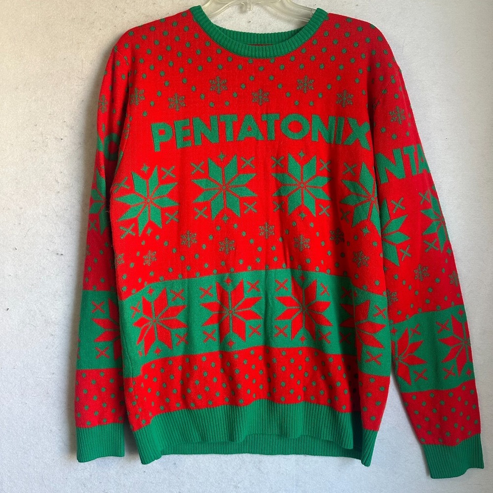 PENTATONIX HOLIDAY RED/GREEN KNIT SNOWFLAKE SWEATER SIZE LARGE